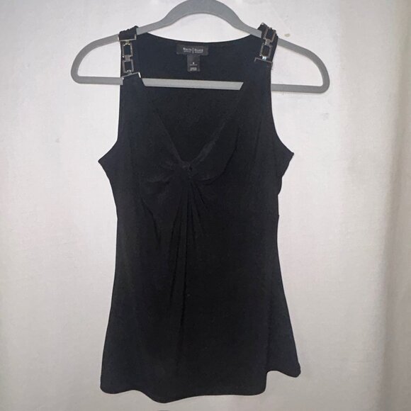 White House Black Market Tank Top Twist Knot Gold-Tone Buckle Sleeveless Black S - Picture 12 of 15